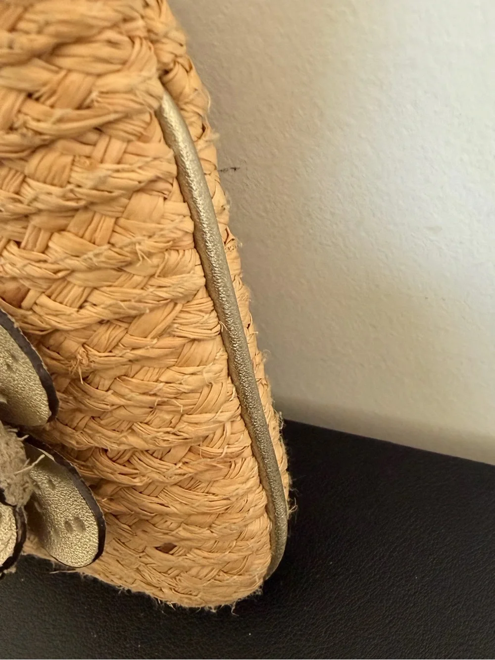 Coach Straw Floral Wristlet Metallic Leather Flower Wrist Strap
